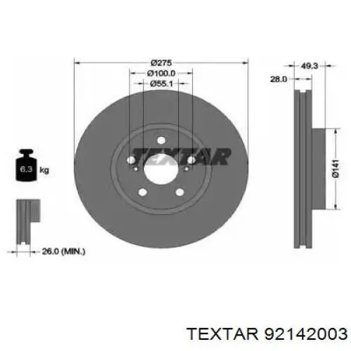 92142003 Textar диск тормозной передний