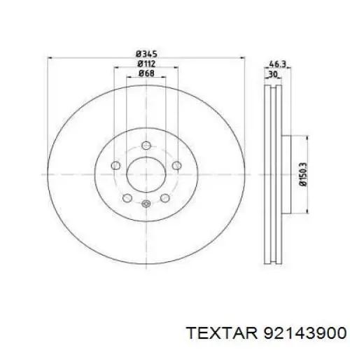 Передние тормозные диски 92143900 Textar