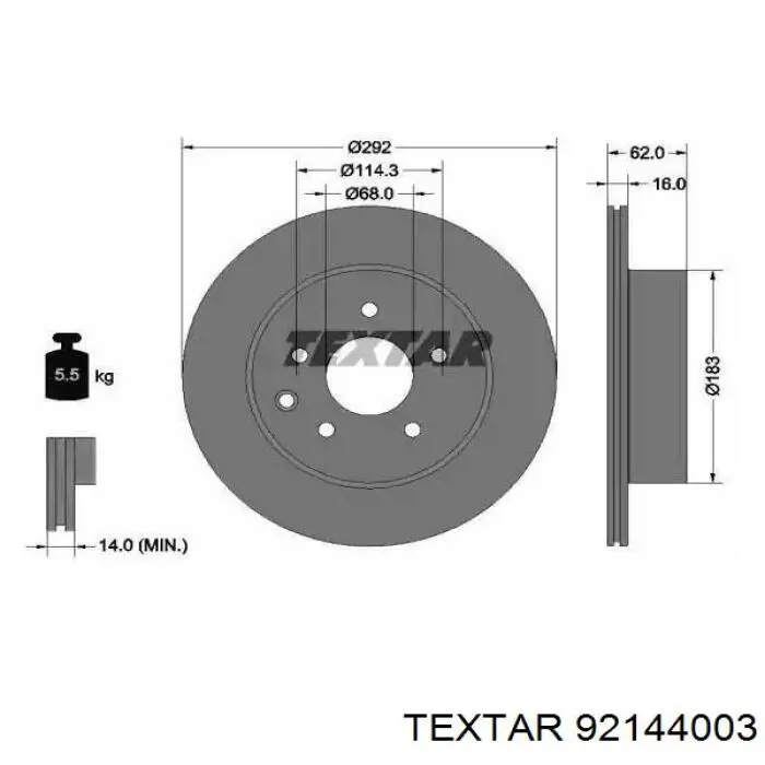 92144003 Textar диск тормозной задний