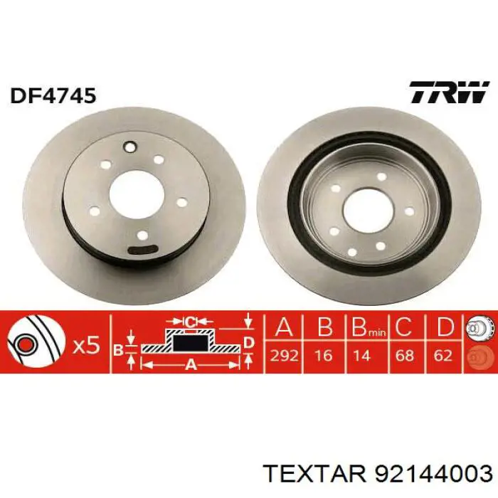 Задний тормозной диск Textar 92144003 цена, от 56.27 USD