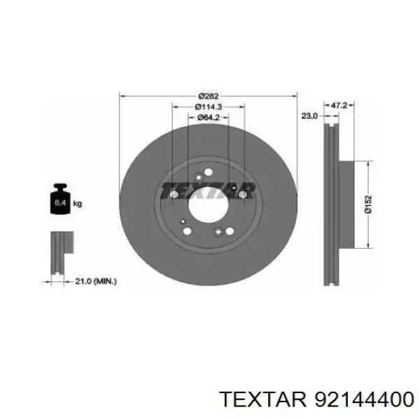 Передние тормозные диски 92144400 Textar