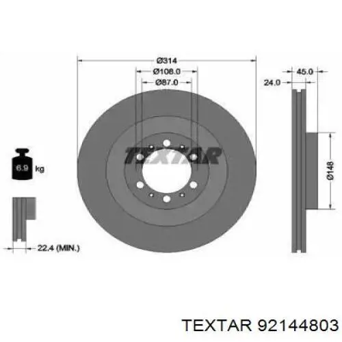 92144803 Textar диск тормозной передний