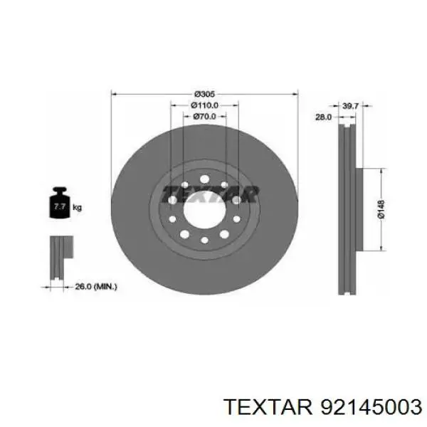 92145003 Textar диск тормозной передний