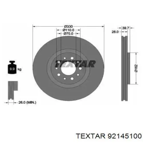 Передние тормозные диски 92145100 Textar