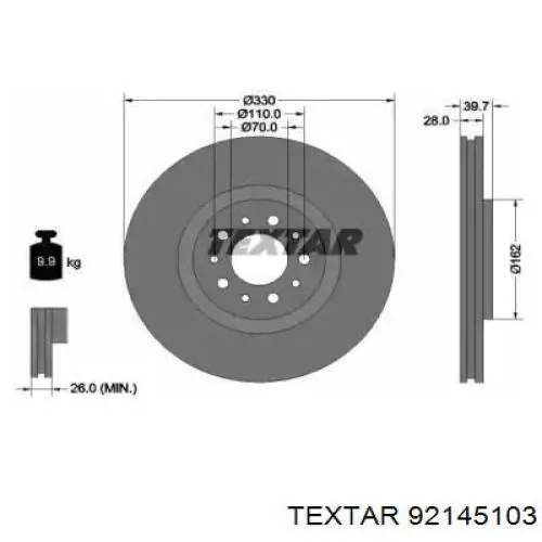 92145103 Textar диск тормозной передний
