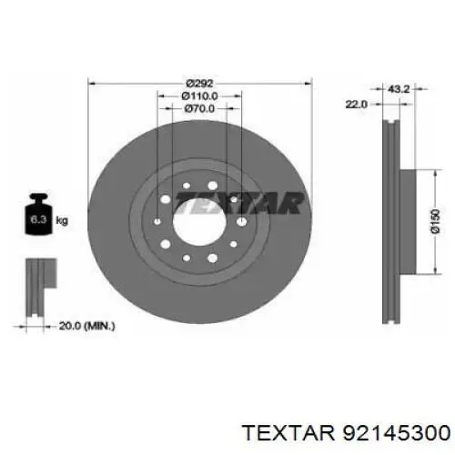 Тормозные диски 92145300 Textar