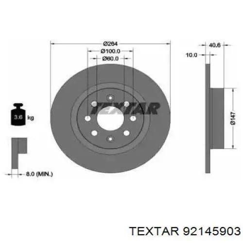 92145903 Textar диск тормозной задний