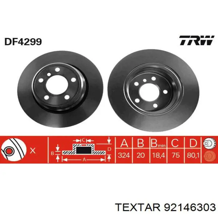 Купить 92146303 Textar Диск тормозной задний