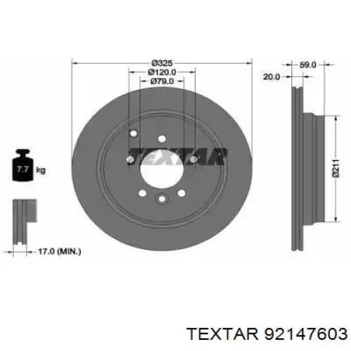 92147603 Textar диск тормозной задний
