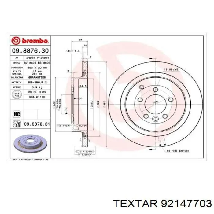 Задний тормозной диск Textar 92147703 цена, от 67.51 USD