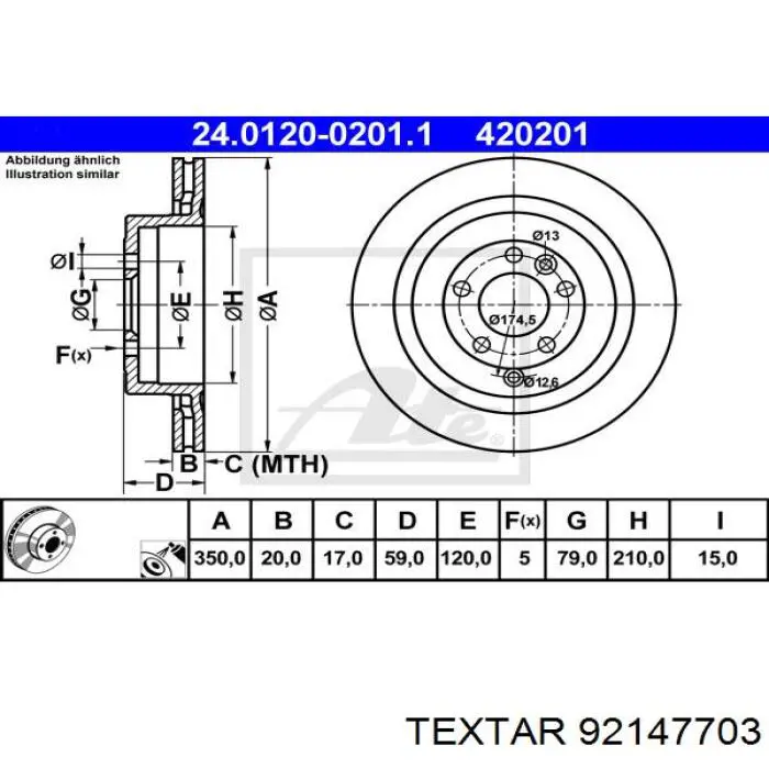 Купить 92147703 Textar Диск тормозной задний