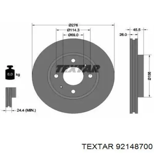 Передние тормозные диски 92148700 Textar