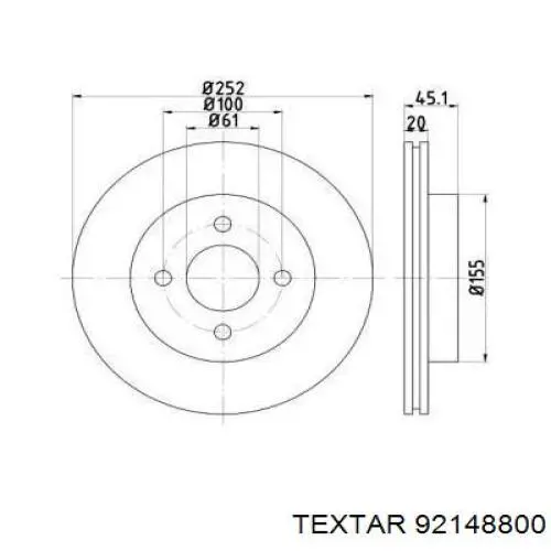 92148800 Textar диск тормозной передний