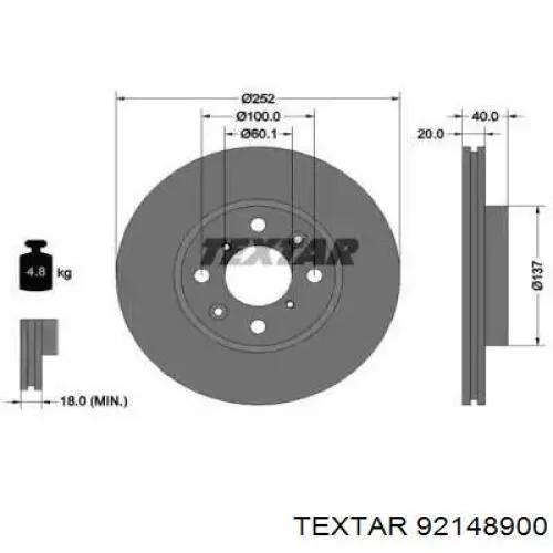 Передние тормозные диски 92148900 Textar