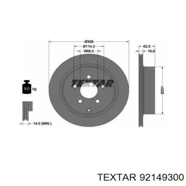 Тормозные диски 92149300 Textar