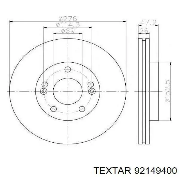 Передние тормозные диски 92149400 Textar