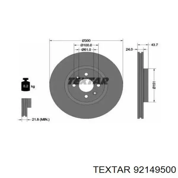 Передние тормозные диски 92149500 Textar