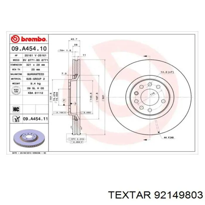 Передний тормозной диск Textar 92149803