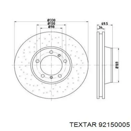 Передние тормозные диски 92150005 Textar