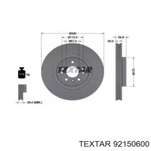 Передние тормозные диски 92150600 Textar