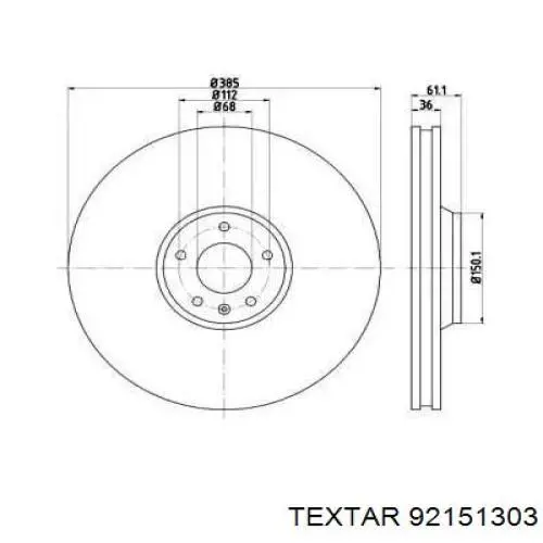 92151303 Textar диск тормозной передний