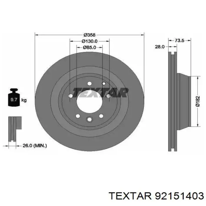 Тормозные диски 92151403 Textar