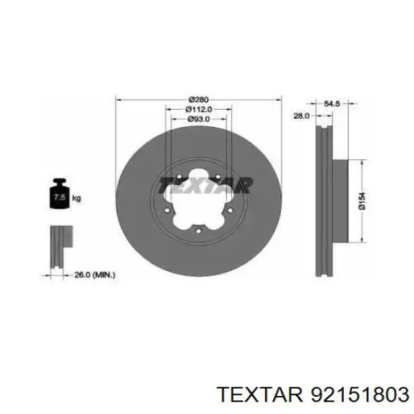 92151803 Textar диск тормозной передний