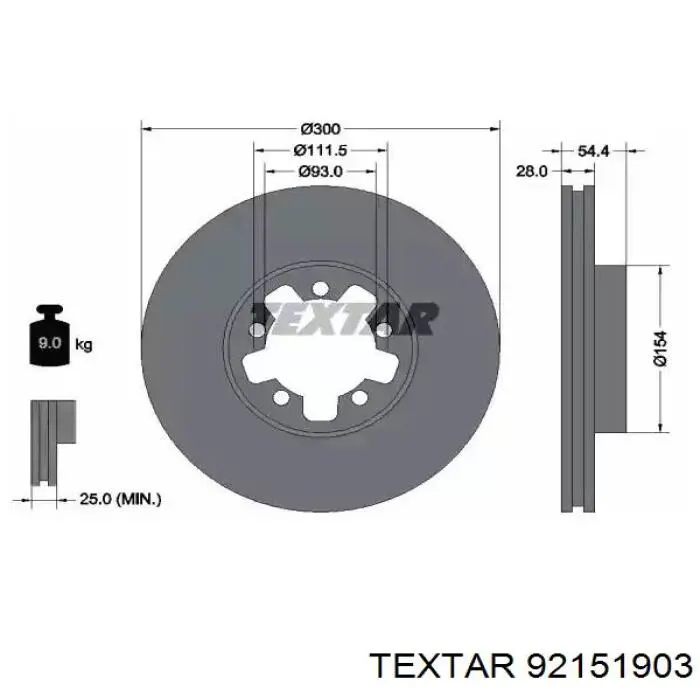 92151903 Textar диск тормозной передний
