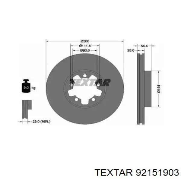 Тормоз дисковый передний Textar 92151903 цена, от 60.44 USD