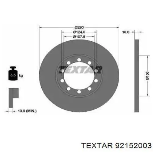 Тормозные диски 92152003 Textar