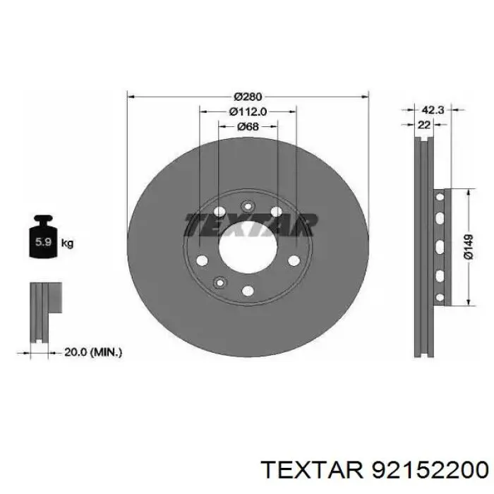 92152200 Textar диск тормозной задний