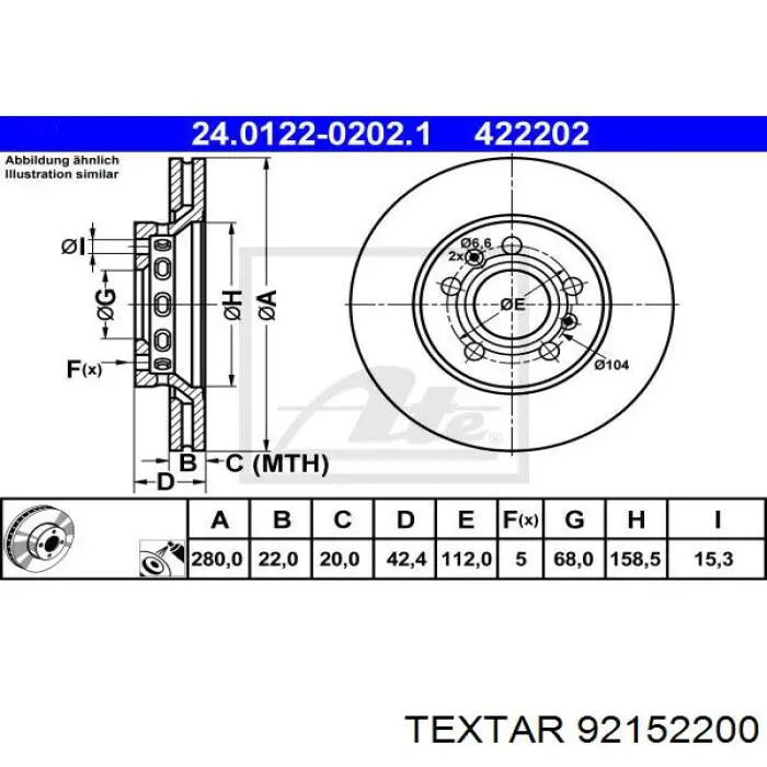 Купить 92152200 Textar Диск тормозной задний