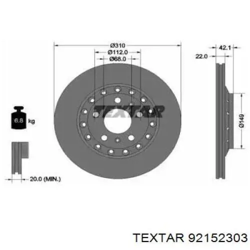 Тормозные диски 92152303 Textar