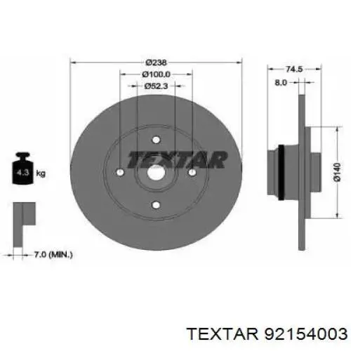 92154003 Textar disco do freio traseiro