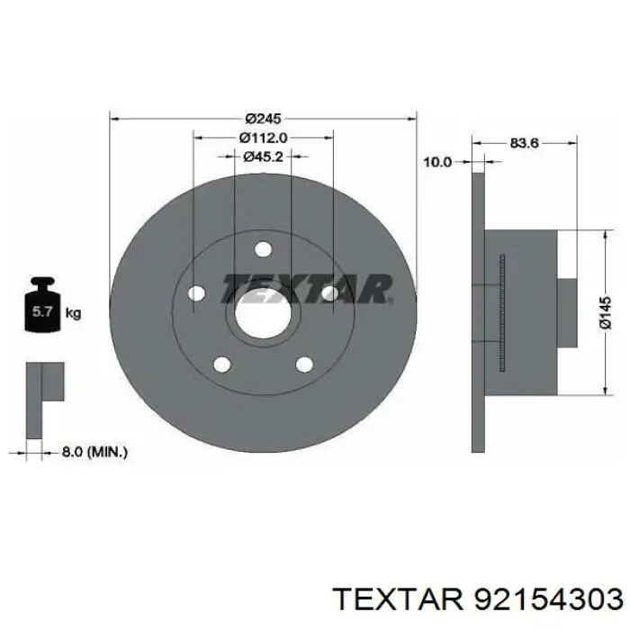 92154303 Textar диск тормозной задний