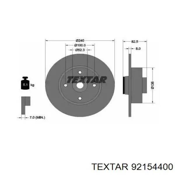 92154400 Textar диск тормозной задний