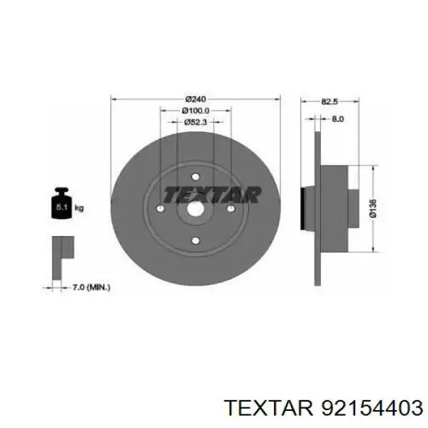 Диск гальмівний задній 92154403 Textar