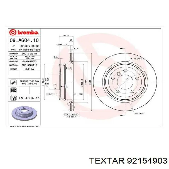 Купить 92154903 Textar Диск тормозной задний