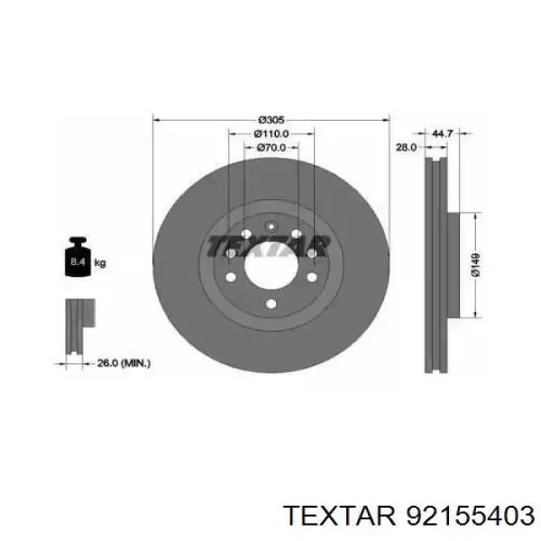 Передние тормозные диски 92155403 Textar