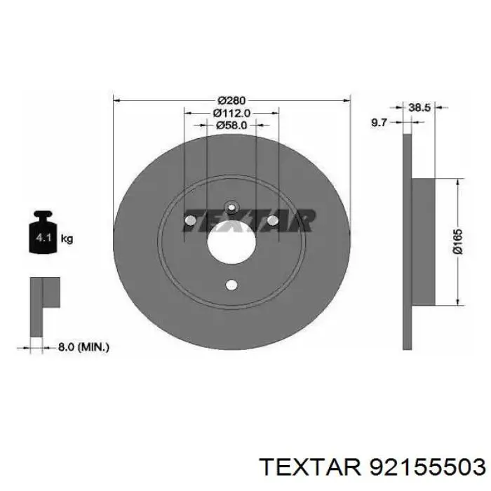 92155503 Textar диск тормозной передний