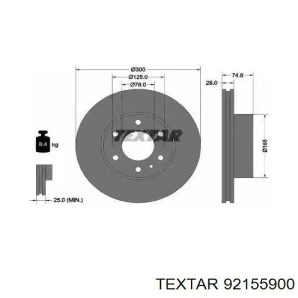 92155900 Textar диск тормозной передний