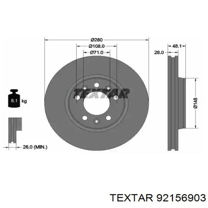 92156903 Textar диск тормозной передний
