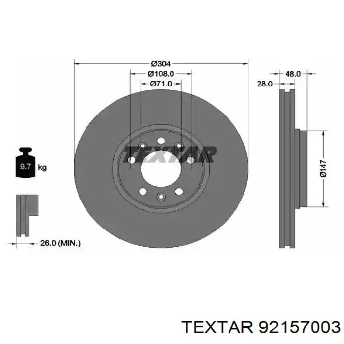 92157003 Textar диск тормозной передний