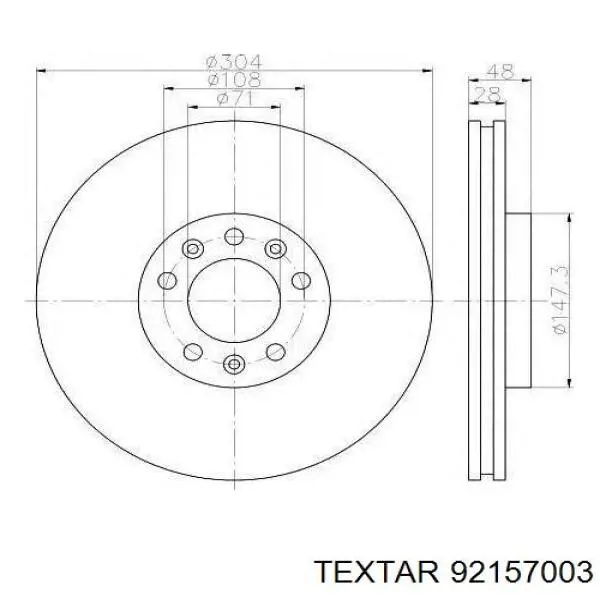 Тормоз дисковый передний Textar 92157003 цена, от 53.50 USD
