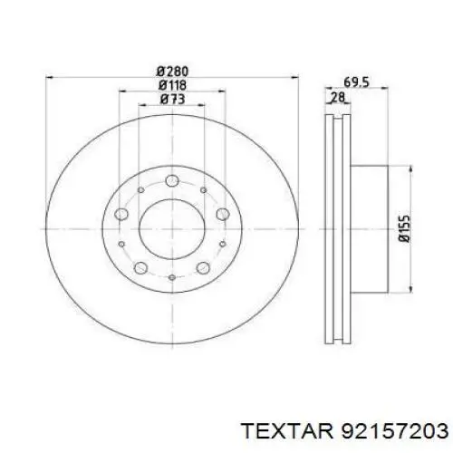 92157203 Textar диск тормозной передний