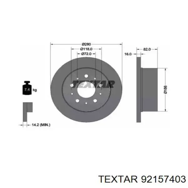 92157403 Textar диск тормозной задний