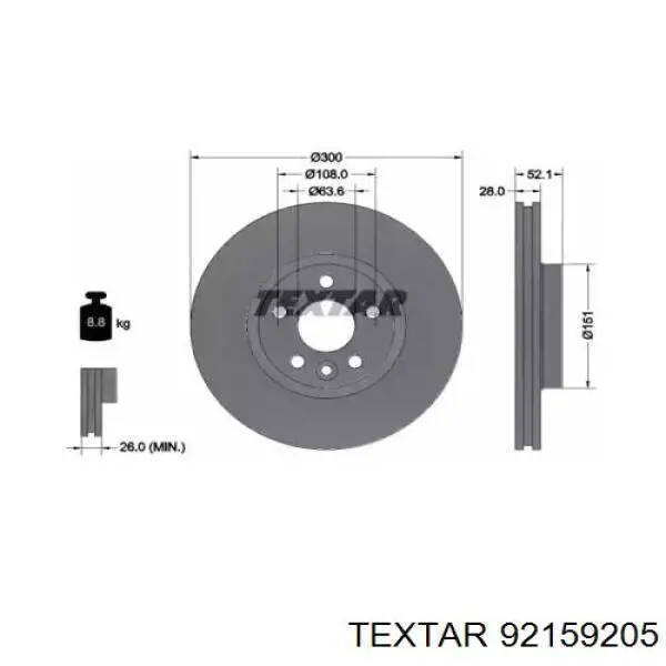 Тормоз дисковый передний Textar 92159205 цена, от 84.04 USD