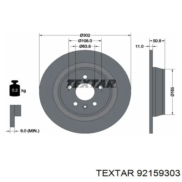 Задний тормозной диск Textar 92159303 цена, от 56.18 USD