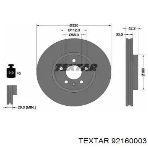 Передние тормозные диски 92160003 Textar