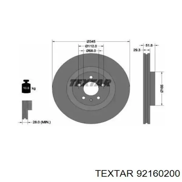 92160200 Textar диск тормозной передний